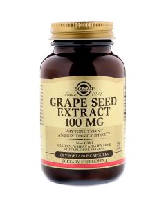 Екстракт Виноградних Кісточок, 100 мг, Grape Seed Extract, Solgar, 60 капсул