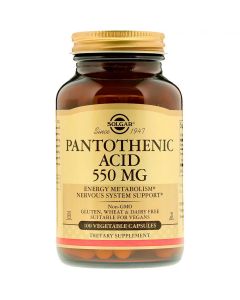 Пантотеновая Кислота (B5), 550 мг, Pantothenic Acid, Solgar, 100 вегетарианских капсул