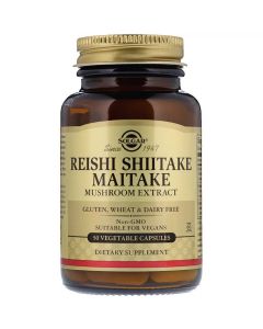 Гриби Рейші, Шитаке і Мітаке, Reishi Shiitake Maitake, Solgar, 50 капсул