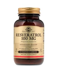 Ресвератрол, 100 мг, Resveratrol, Solgar, 60 вегетарианских капсул