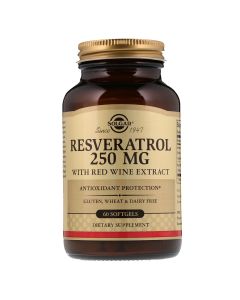 Ресвератрол з Екстрактом Червоного Вина, 250мг, Resveratrol with red Wine Extract, Solgar, 60 капсул