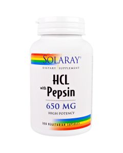 Бетаїн HCL і Пепсин, HCL with Pepsin, Solaray, 650 мг, 100 вегетаріанських капсул