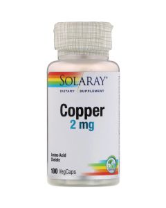 Мідь, Copper, Solaray, 2 мг, 100 капсул
