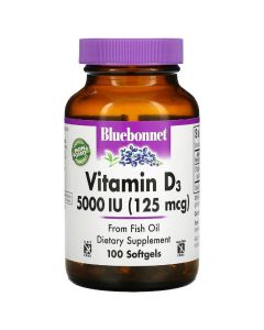 Витамин D3 5000IU (125 мкг), Vitamin D3, Bluebonnet Nutrition, 100 желатиновых капсул