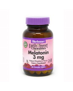 Мелатонін, Melatonin, 3 мг, Bluebonnet Nutrition, EarthSweet, Малиновий Смак, 60 жувальних таблеток