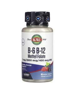 Вітаміни B6+B12 та метилфолат, смак ягід, B6 B12 Methyl Folate, KAL, 60 мікротаблеток
