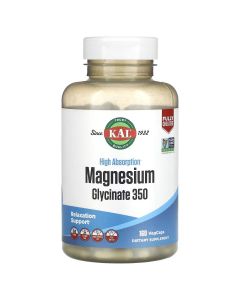 Магній Гліцинат високої засвоюваності, 350 мг, High Absorption Magnesium Glycinate, KAL, 160 вегетаріанських капсул