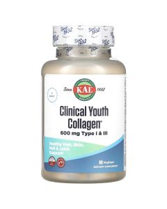 Коллаген молодости, 600 мг, Clinical Youth Collagen, Type I&III, KAL, 60 вегетарианских капсул