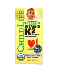 Органический Витамин K2 в Каплях, Ягодный вкус, ChildLife, 7,5 мл