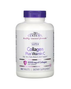 Супер Колаген із вітаміном C, 1000 мг, Super Collagen Plus Vitamin C, 21st Century, 180 таблеток