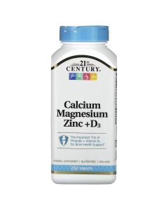 Кальций, Магний, Цинк и Витамин D3, Calcium Magnesium Zinc + D3, 21st Century, 250 таблеток