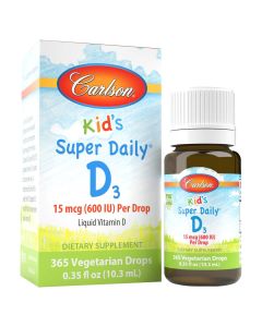 Витамин D3 для Детей в Каплях, 600 МЕ, Kid's Super Daily D3, Carlson, 10.3 мл