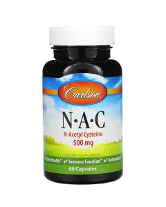 NAC (N-Ацетил-L-Цистеїн), 500 мг, Carlson, 60 капсул