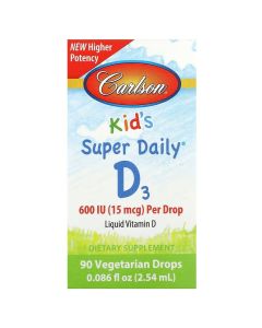Витамин D3 для Детей в Каплях, 600 МЕ, Kid's Super Daily D3, Carlson, 2.54 мл