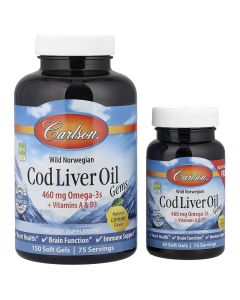 Жир з Печінки Тріски, Смак Лимону, Cod Liver Oil Lemon, Carlson, 150+30 желатинових капсул