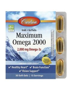 Максимум Омега, 2000 мг, смак Лимона, Maximum Omega, Carlson, 30 гелевих капсул