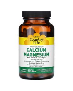 Кальций, Магний и Витамин D, Calcium Magnesium with Vitamin D, Country Life, 120 вегетарианских капсул