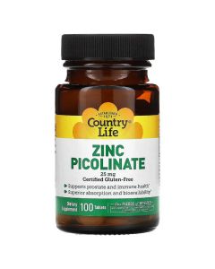Цинк піколінат 25 мг, Zinc Picolinate, Country Life, 100 таблеток