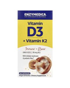 Вітамін D3 + Вітамін K2, Vitamin D3 + Vitamin K2, Enzymedica, 60 капсул