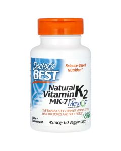 Витамин K2, MK-7 с MenaQ7, 45 мкг, Vitamin K2 MK-7 with MenaQ7, Doctor's Best, 60 вегетарианских капсул
