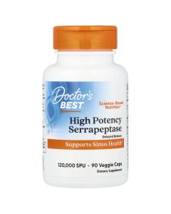 Серрапептаза высокой эффективности, 120,000 SPU, High Potency Serrapeptase, Doctor's Best, 90 вегетарианских капсул