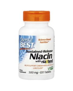 Ниацин, Витамин В3, 500 мг, Sustained-Release Niacin with niaXtend, Doctor's Best, 120 таблеток