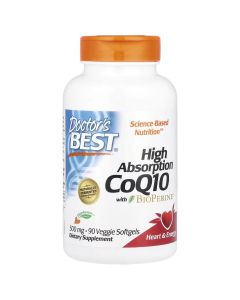 Коэнзим Q10 высокой абсорбации с Биоперином, 300 мг, High Absorption CoQ10 with BioPerine, Doctor's Best, 90 вегетарианских капсул