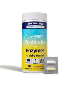 Пробіотики з ферментами для перетравлення молочних продуктів, Probiotics and Enzymes for Dairy Control, Enzymedica, 30 вегетаріанських капсул