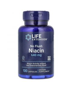 Ниацин, Витамин В3, 640 мг, No Flush Niacin, Life Extension, 100 капсул