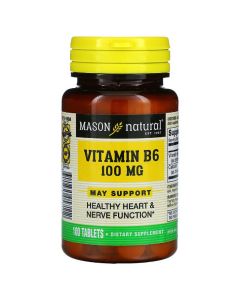 Витамин B6 100 мг, Vitamin B6, Mason Natural, 100 таблеток