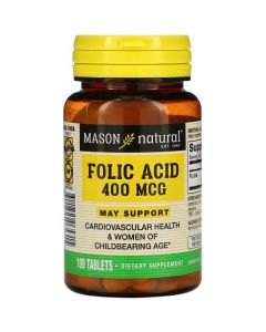 Фолієва кислота 400 мкг, Folic Acid, Mason Natural, 100 таблеток