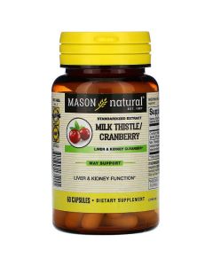 Очищающий комплекс для печени и почек, Milk Thistle & Cranberry, Mason Natural, 60 капсул