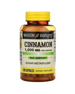 Корица 1000 мг, Cinnamon, Mason Natural, 100 капсул