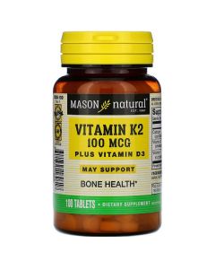 Вітамін K2 + Вітамін D3, Vitamin K2 Plus Vitamin D3, Mason Natural, 100 таблеток