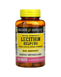 Лецитин с водорослями, В6 и яблочным уксусом, Extra Strength Lecithin Kelp B6 Apple Cider Vinegar, Mason Natural, 100 таблеток