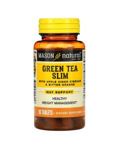 Зеленый чай с яблочным уксусом и горьким апельсином, Green Tea Slim with Apple Cider Vinegar&Bitter Orange, Mason Natural, 60 таблеток