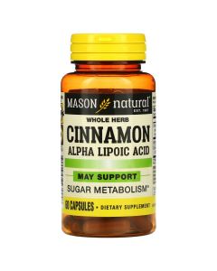 Корица с альфа-липоевой кислотой, Cinnamon Alpha Lipoic Acid, Mason Natural, 60 капсул