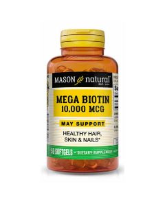 Биотин 10000мкг, Mega Biotin, Mason Natural, 50 гелевых капсул