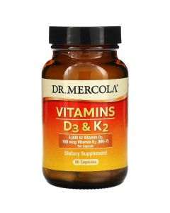 Витамины D3 и K2, 5000 МЕ, Vitamins D3 & K2, Dr. Mercola, 90 капсул