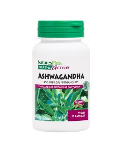 Ашваганда, 450 мг, Ashwagandha, Herbal Actives, Natures Plus, 60 Вегетарианских Капсул