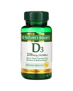 Вітамін D3 швидкого вивільнення, 10000 МО, 250 мкг, Vitamin D, Nature's Bounty, 72 гелевих капсул