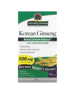 Корейский женьшень, 500 мг, Korean Ginseng, Nature's Answer, 50 вегетарианских капсул