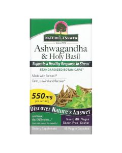 Ашваганда и базилик священный, 550 мг, Ashwagandha & Holy Basil, Nature's Answer, 60 вегетарианских капсул