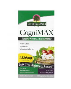 Когнитивный комплекс, поддержка памяти и мозга, CogniMax, Nature's Answer, 60 вегетарианских капсул