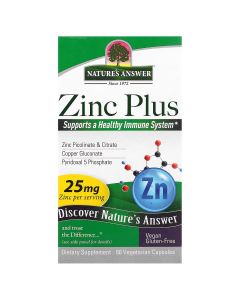 Цинк плюс, 25 мг, Zinc Plus, Nature's Answer, 60 вегетаріанських капсул