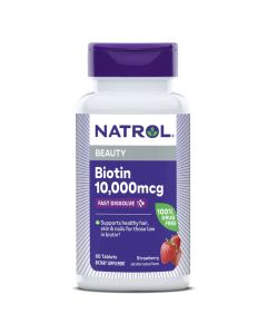 Біотин швидкорозчинний, 10000 мкг, смак полуниці, Biotin, Fast Dissolve, Natrol, 60 таблеток