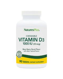 Жувальний вітамін D3 для дорослих, Смак ягід, 1000 МО, Natures Plus, 90 таблеток