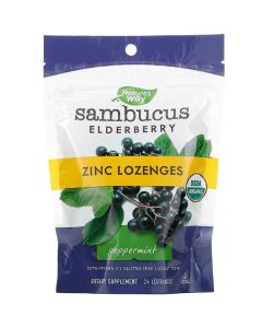 Леденцы бузины с цинком, вкус мяты, Sambucus, Zinc Lozenges, Peppermint, Nature's Way, 24 леденца