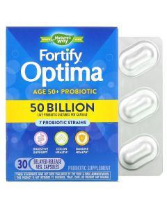 Пробиотики для взрослых 50+, 50 млрд КОЕ, Fortify Optima Probiotic, Adult 50+, Nature's Way, 30 вегетарианских капсул
