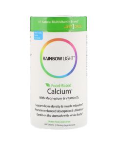 Кальций с Магнием и Витамином D3, Food-Based Calcium with Magnesium & Vitamin D3, Rainbow Light, 180 таблеток